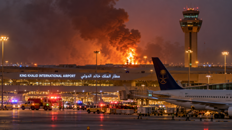 Airport Emergency Beneath a Burning Sky