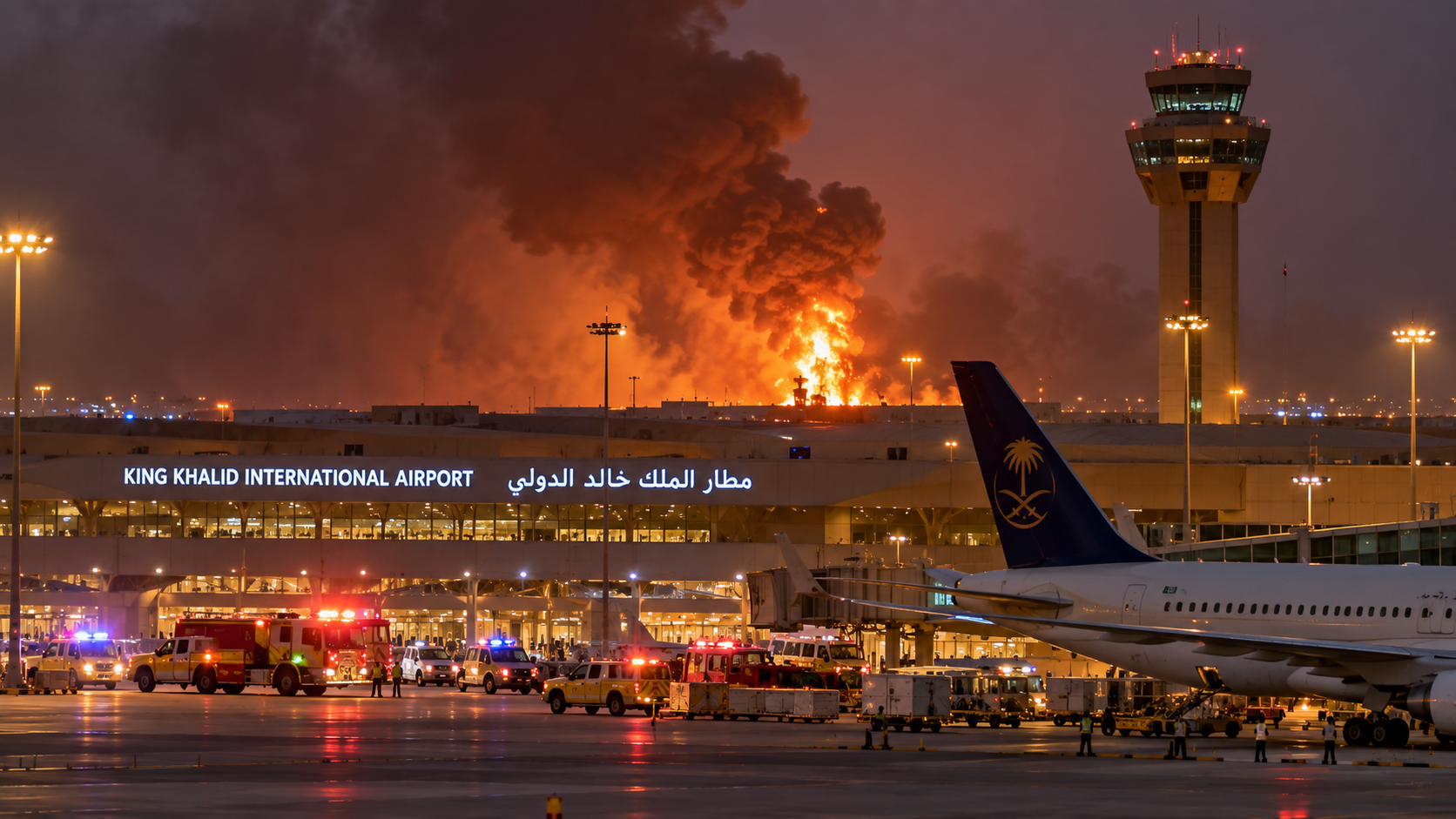 Airport Emergency Beneath a Burning Sky