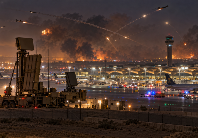 Airport Under Fire at Night