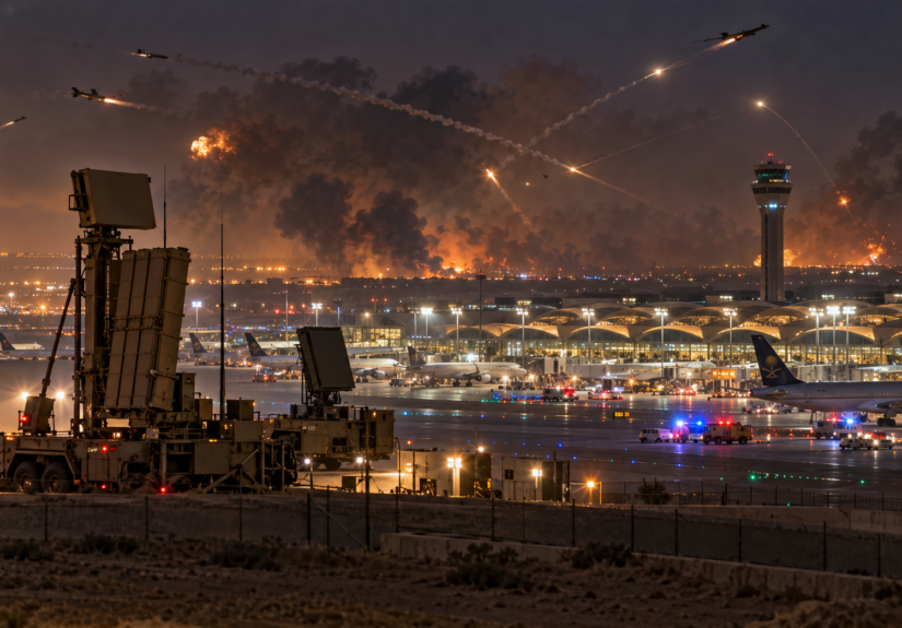 Airport Under Fire at Night