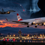 Austrian Airlines aircraft escorted by a Bulgarian fighter jet following a bomb threat and emergency diversion to Sofia