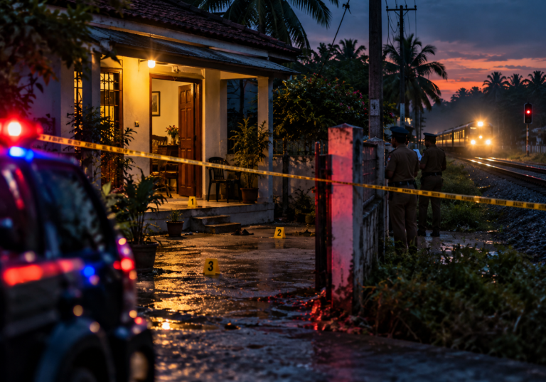 Police investigation scene representing a fatal stabbing at a home in Jaffna.