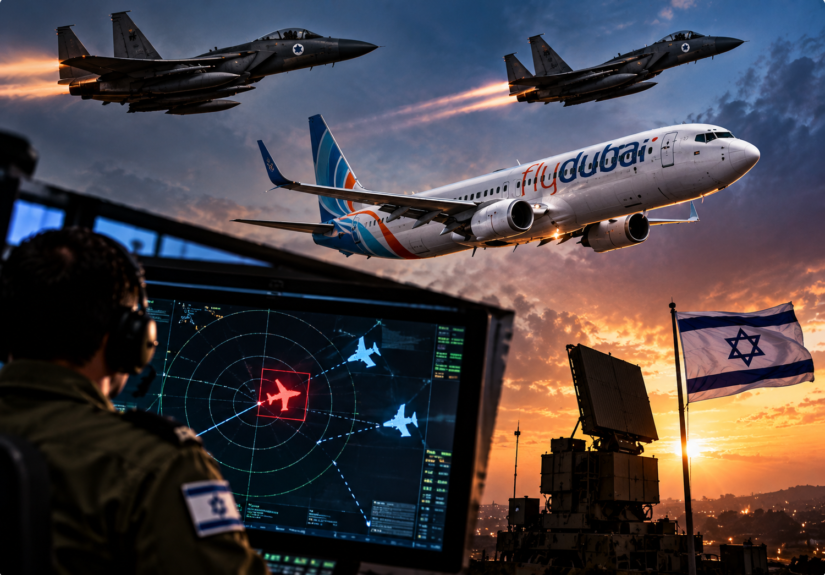 Flydubai aircraft approaching Israeli airspace during the reported FZ 1073 cockpit emergency.
