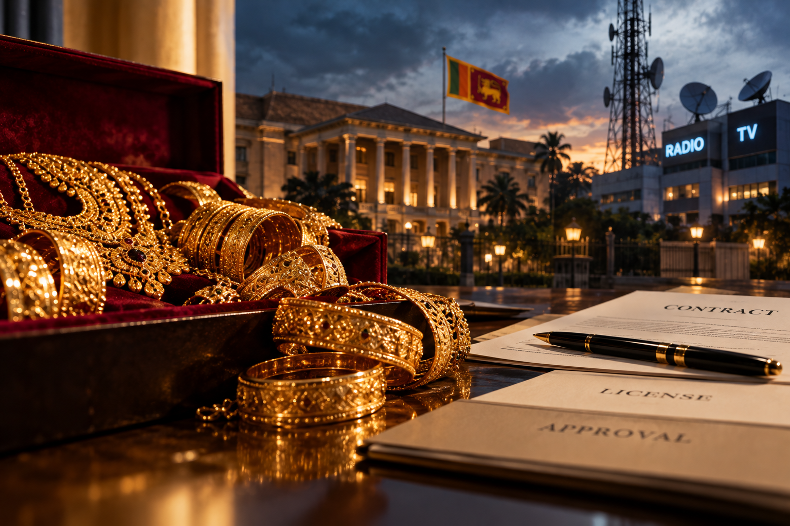 Gold jewellery symbolising Sri Lanka political patronage and informal access to political power.