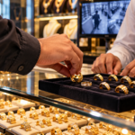 Gold rings in a jewellery display representing a ring-swapping scam targeting jewellers