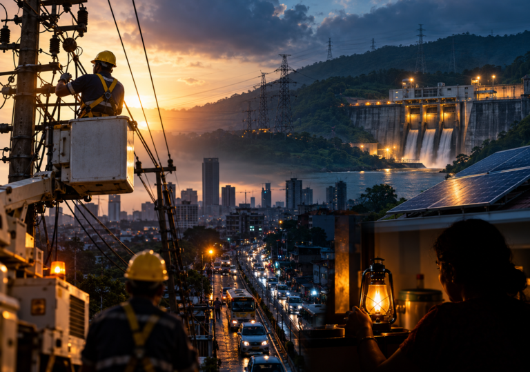Electricity transmission infrastructure representing Sri Lanka's islandwide blackout and emergency power restoration.