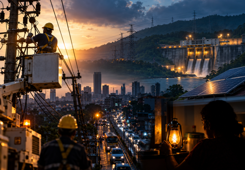 Electricity transmission infrastructure representing Sri Lanka's islandwide blackout and emergency power restoration.