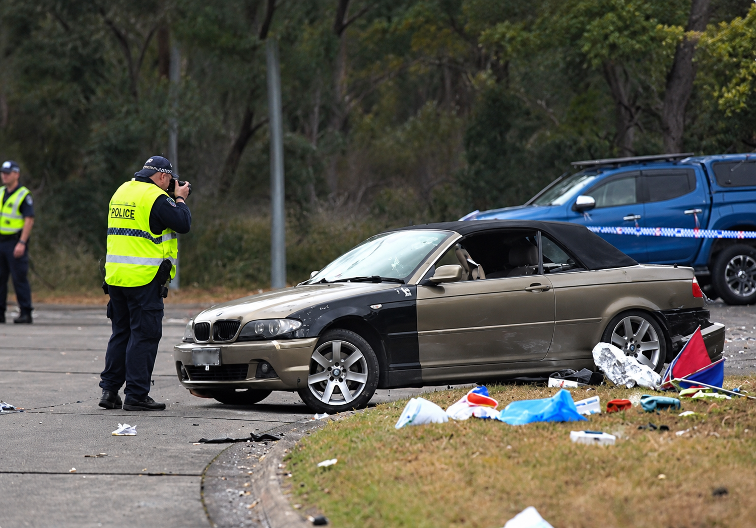 Emergency response scene after the Newcastle NRL crowd crash that injured 10 people.
