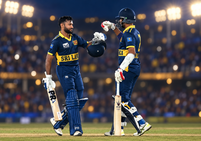 Sri Lanka celebrates its record ODI chase of 430 against England at Rawalpindi Cricket Stadium on October 22, 2026.