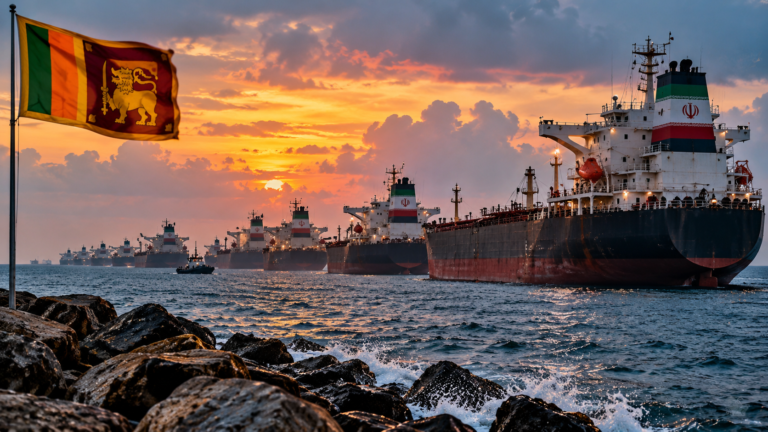 Iranian oil tankers anchored offshore as Sri Lanka weighs humanitarian assistance amid US sanctions concerns.